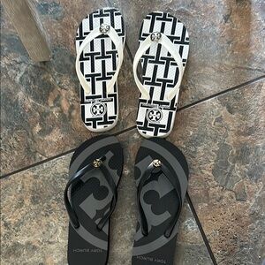 Tory Burch Black and White Flip Flops